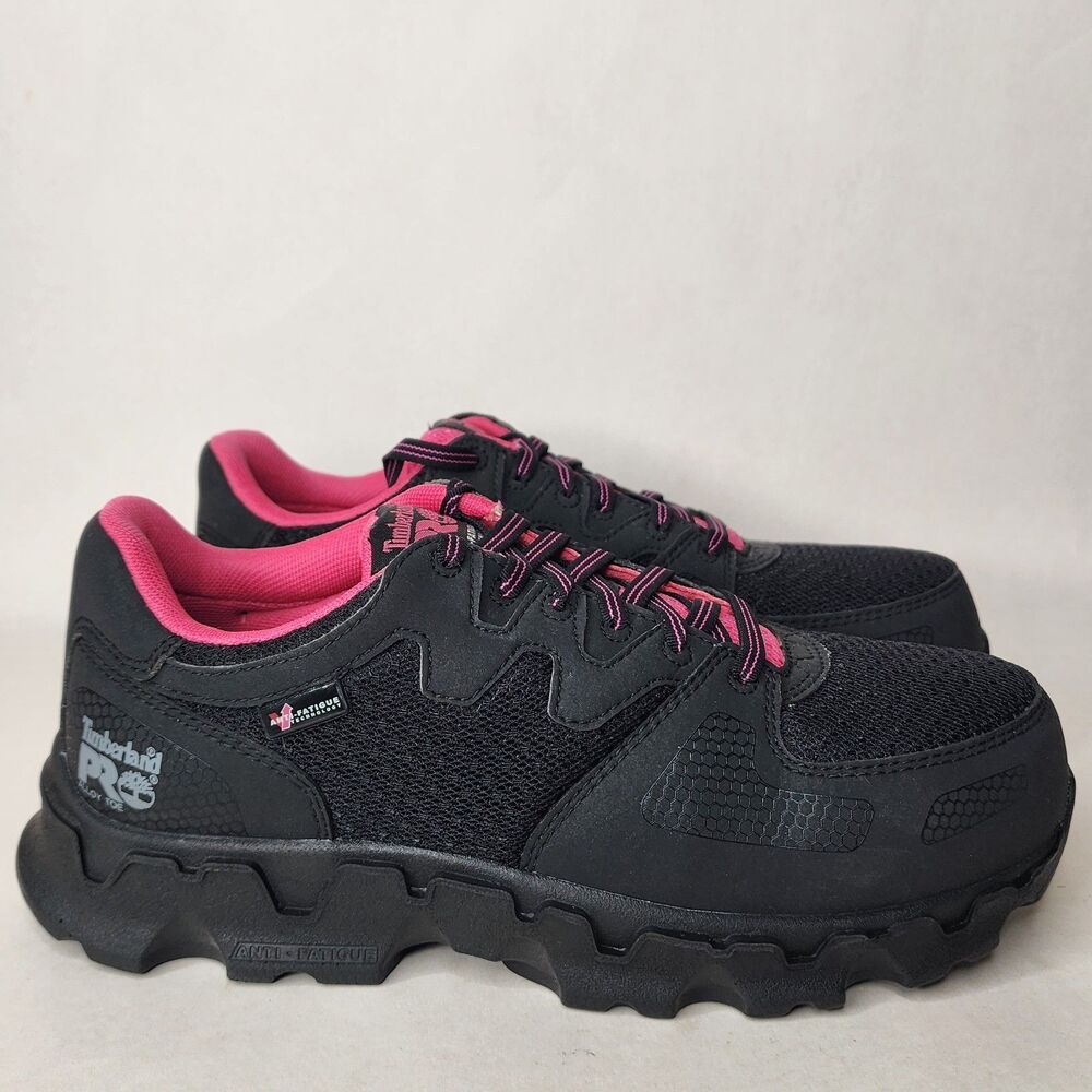 Timberland Pro Powertrain Shoes Black Pink Womens 7.5 Wide Alloy Safety Toe Work